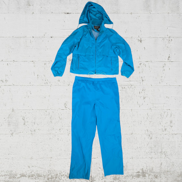 80s Vintage Eddie Bauer Blue Ripstop Windbreaker Jacket Straight Pant Size Large - Picture 3 of 15
